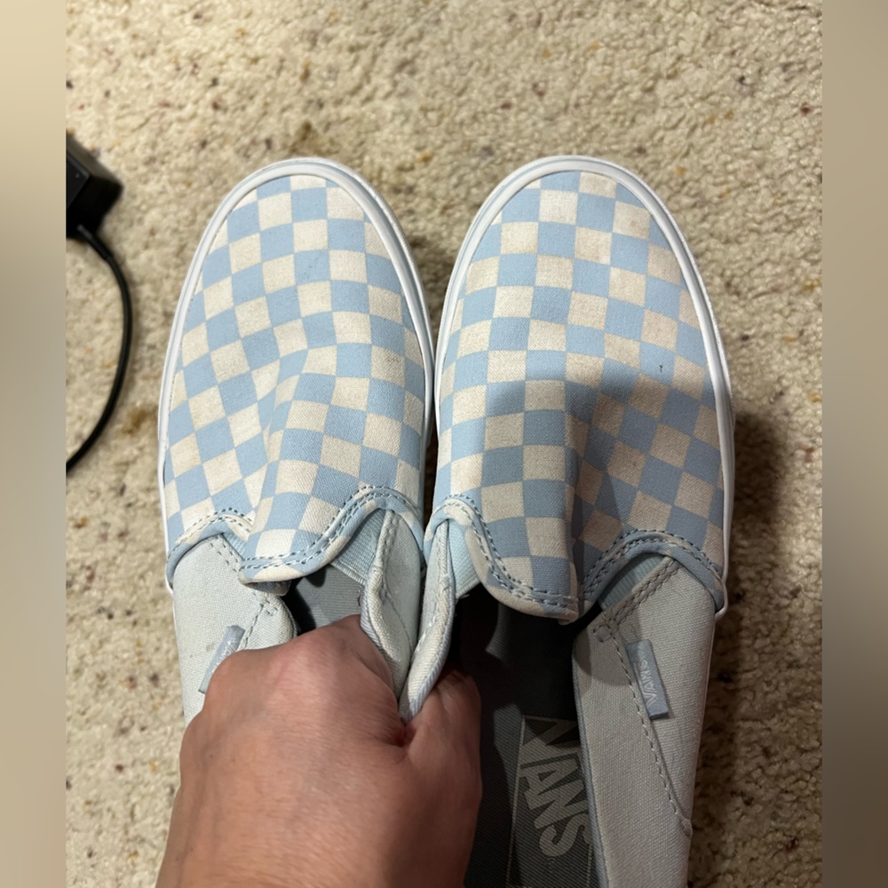 Women’s white light blue checkered Vans 8.5 - Picture 9 of 10